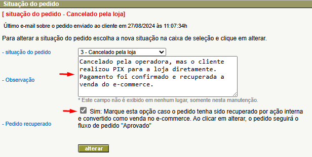 recuperação de pedido