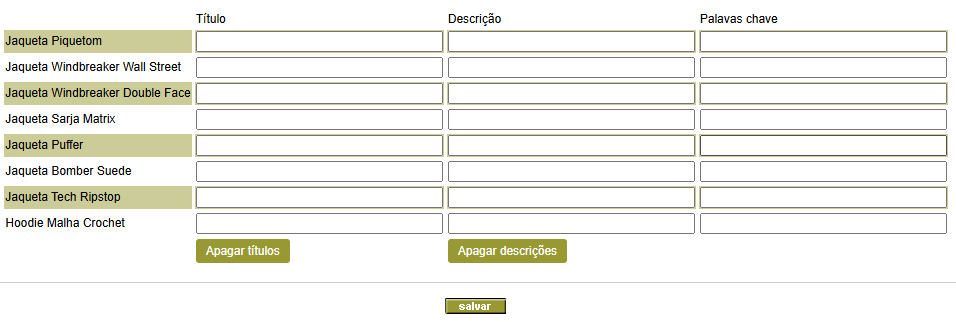 lista de produtos SEO para personalização