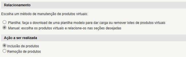 inclusão de produtos virtuais