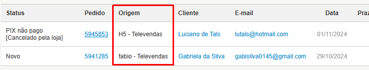 origem televendas