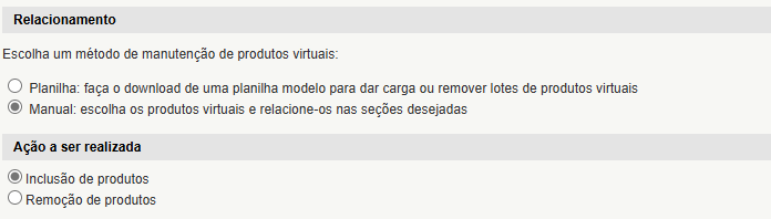 incluir itens em uma seção virtual